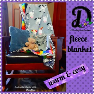 Darling &quot;Just Be You&quot; zebra print  1-ply fleece blanket with satin binding