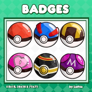 6x Twitch Sub Badges / Bit Badges / Pokeballs
