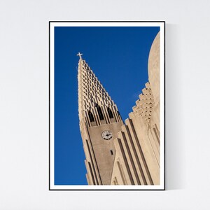 Reykjavik Iceland Poster Art Deco Hallgrimskirkja Tower Urban Photography Wall Art