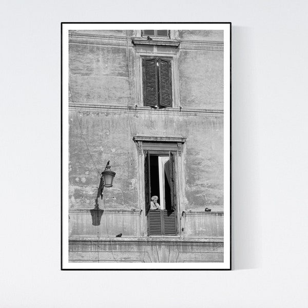 Italy Rome Print Piazza della Rotunda Windows Street Photography Wall Art