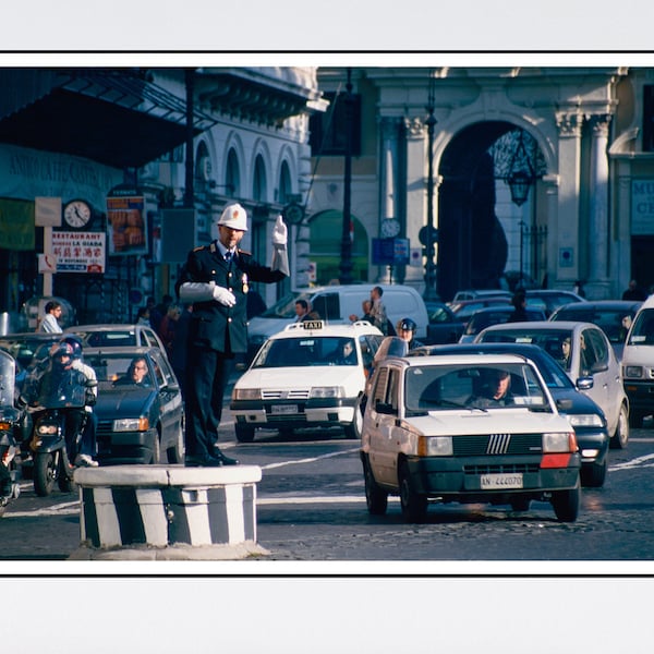 Rome Italy Poster Policeman Directing Traffic Urban Photography Wall Art