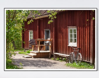 Stockholm Sweden Poster Skansen Cottage & Bike Urban Photography Wall Art