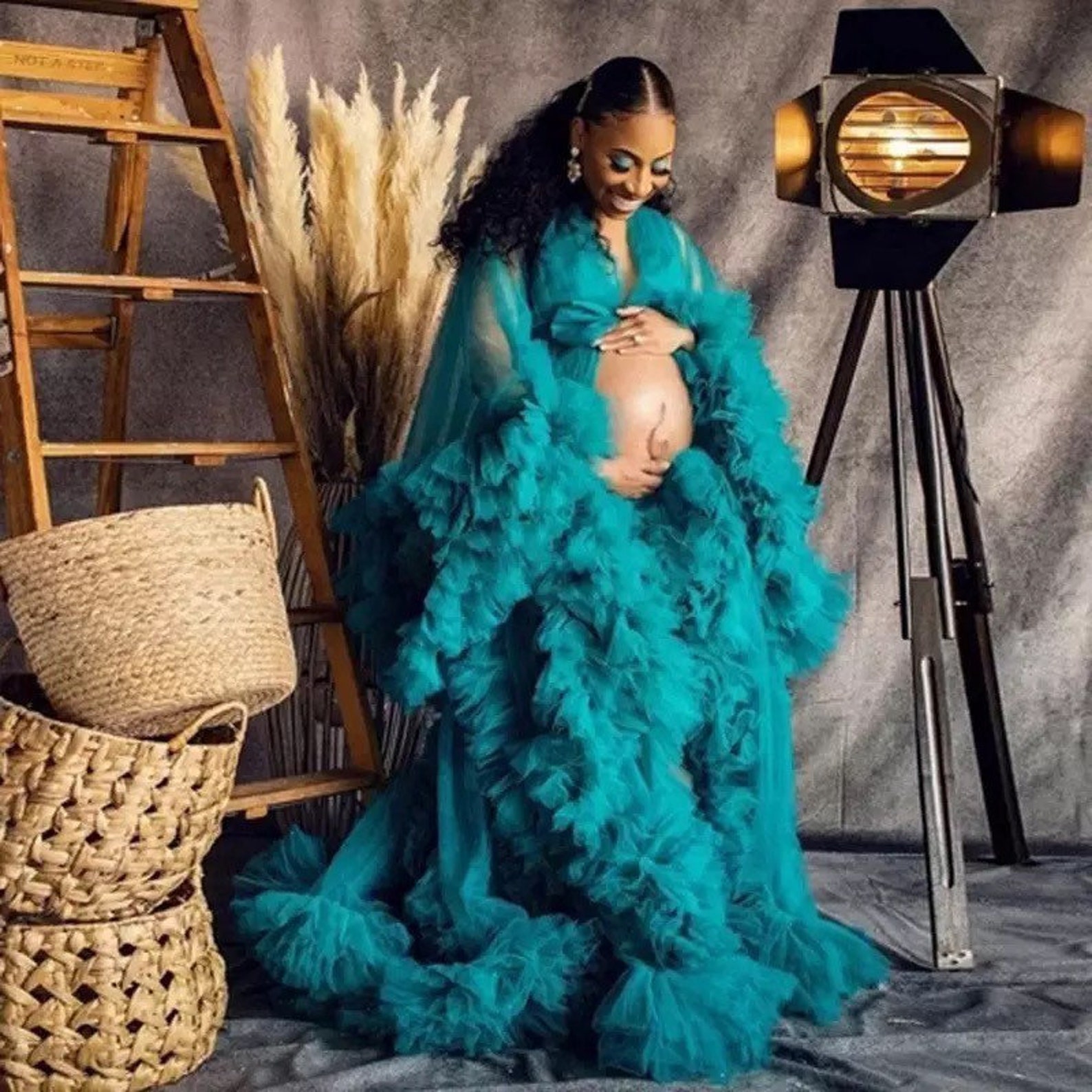 fluffy robe for maternity shoot