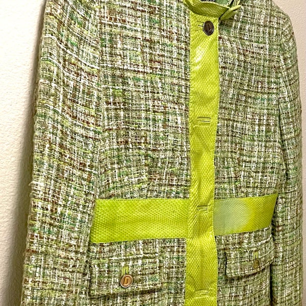 DOLCE & GABBANA Vintage Green Tweed Jacket with Exquisite Snakeskin Trim