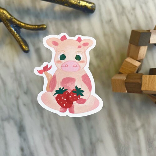 Cute Cow Glossy Sticker Sheet Strawberry Cow Vinyl Sticker | Etsy
