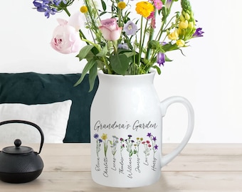 Personalized Grandma's Garden Flower Vase, Custom Birth Month Flowers Grandma Vase, Custom Grandkid Name Flower Vase, Mother's Day Gifts