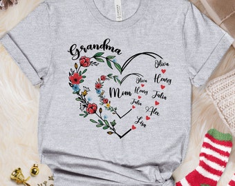 Personalized Grandma Heart Shirt, First Mom Now Grandma Shirt, Grandma Shirt, Custom Grandma With Kids And Grandkids Names, Mothers Day Gift