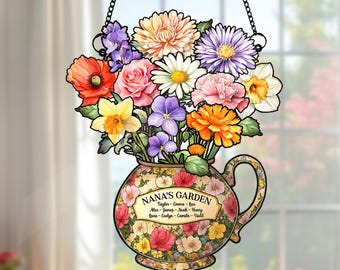 Personalized Grandma's Garden Suncatcher, Custom Birth Month Flower Acrylic Window Hanging, Grandma Gift, Nana's Garden, Mothers Day Gift