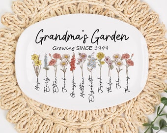 Custom Birth Month Flower Grandma's Garden Plate, Custom Grandma Platter, Birth Month Flower Plate, Mom Floral Plate, Gift from Grandkids
