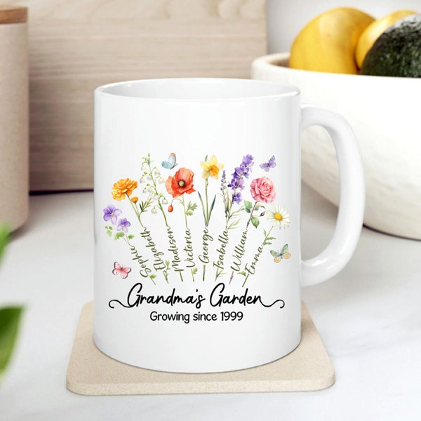 Grandma's Garden Mug, Personalized Birth Month Flower Mug For Grandmother, Mom's Garden Mug, Grandma Mimi Nana Plant Gift, Mothers Day Gift
