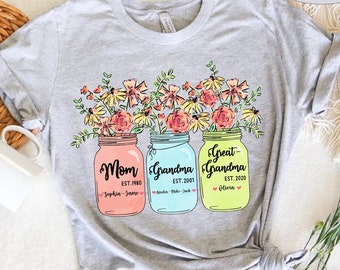 Custom Great Grandma Shirt, Mom Grandma Great Grandma Tee, Grandma Flower Shirt, Grandma Shirt with Custom grandchild names, Mother's Day