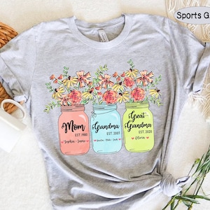 Custom Great Grandma Shirt, Mom Grandma Great Grandma Tee, Grandma Flower Shirt, Grandma Gift, Custom grandchild names, Mothers Day Gift