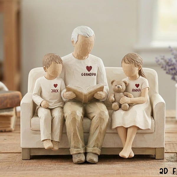 Personalized Grandpa and Grandchild Wooden Block, Custom Grandpa Gift for Father's Day, Custom Name Family Keepsake Decor, Fathers Day Gift