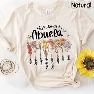 Personalized Mexican Grandma Shirt, Spanish Grandma Shirt, Abuela Tee, Grandma's Garden Tee, Custom Birth Month Flower Shirt for Grandmother