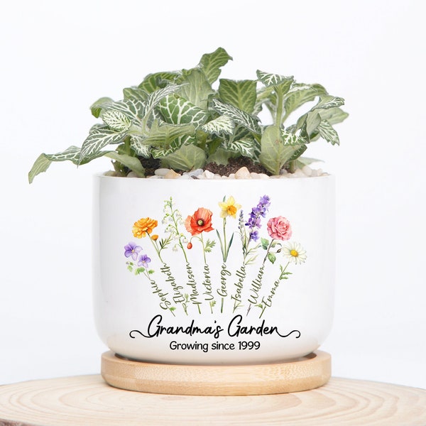 Custom Birth Month Flowers Grandma Plant Pot, Custom Grandma's Garden Plant Pot, Mom's Grandma Plant Pot, Mothers Day Gift