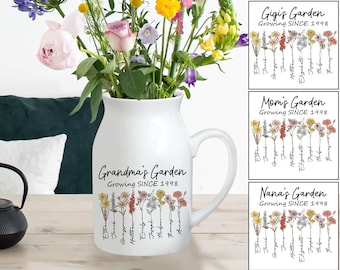 Custom Birth Month Flowers Grandma Vase, Personalized Grandma's Garden Flower Vase, Custom Grandkid Name Flower Vase, Mother's Day Gifts