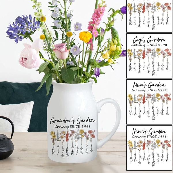 Custom Birth Month Flowers Grandma Vase, Personalized Grandma's Garden Flower Vase, Custom Grandkid Name Flower Vase, Mother's Day Gifts