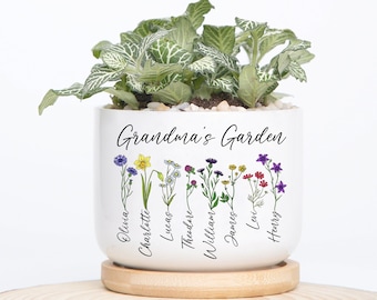 Custom Birth Month Flowers Plant Pot: Grandma's Garden Gift, Christmas Gift