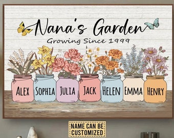 Personalized Grandma's Garden Poster, Grandma's Flower Garden Poster Print, Custom Birth Month Flower Shirt for Grandmother, Mother's Day