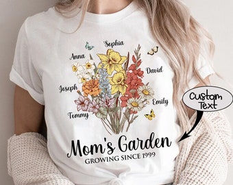 Personalized Mom's Garden Shirt, Custom Birth Month Flower Shirt for Grandmother, Mother's Day Gifts, Grandma Mimi Nana Plant Gift