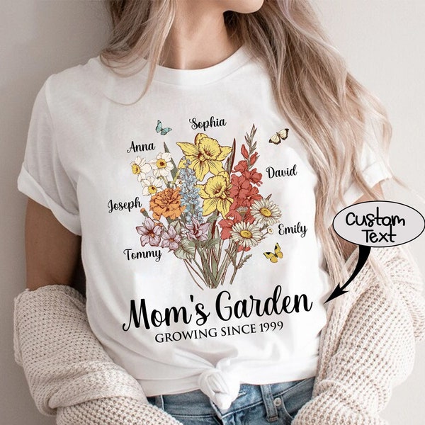 Personalized Mom's Garden Shirt, Custom Birth Month Flower Shirt for Grandmother, Mother's Day Gifts, Grandma Mimi Nana Plant Gift