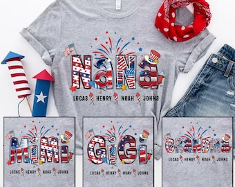 Personalized Grandma Shirt, Custom 4th Of July Nana Shirt With Grandchild Names, Patriotic 4th of July Grandma Shirt, 4th Of July Gift
