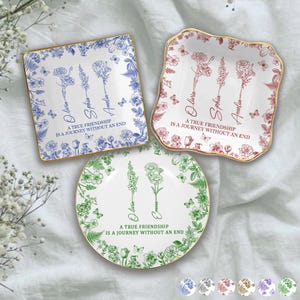 Toile De Jouy Birth Flower Jewelry Dish, Friendship Ring Dish, Best Friend Ring Dish, Friendship Gift, Soul Sister, BFF Gifts, Bestie Gifts