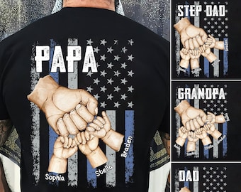 Personalized Dad Raised Fist Bump Shirt, Customized Grandkids Hands, Grandpa Shirt Fist Bump Grandchild Names, Custom 4th of July Dad