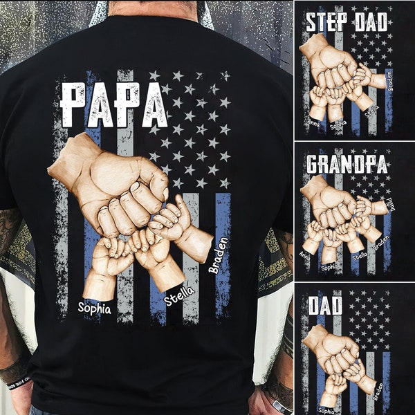 Personalized Dad Raised Fist Bump Shirt, Customized Grandkids Hands, Dad Kids Matching Shirt, Grandpa Shirt Fist Bump Grandchild Names