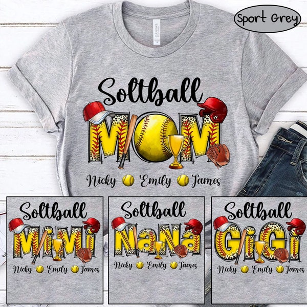 Softball Grandma Shirt, Custom Leopard Softball Shirt, Grandma Shirt, Softball Mom, Shirt for Nana from Kid Custom Name, Mothers Day Gift