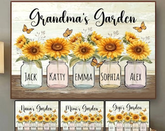 Personalized Grandma's Flower Garden Poster Print, Custom Grandma‘s Garden Sunflower Vase Poster, Grandma, Mother's Day Gifts