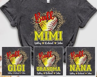 Personalized Baseball Softball Grandma Heart Shirt, Grandma Baseball Softball Shirt, Softball and Baseball Grandma Shirt, Grandma Shirt