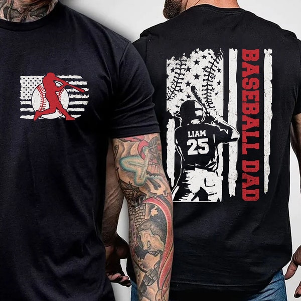 Custom Baseball Dad Shirt, Custom Name and Number Baseball Dad Shirts for Men, American Flag Baseball Grandpa Shirt, Father's Day Shirt