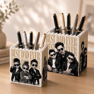 Personalized Vintage Photo Dad Building Block Pen Holder, Best Dad Ever Brick Pen, Father's Day Brick Gift For Dad, Brick Photo Pencil Pot