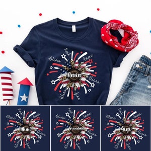 Personalized Grandma Shirt, 4th Of July Nana Shirt With Grandchild Names, Patriotic 4th of July Firecrackers Tee Shirt for Independence Day