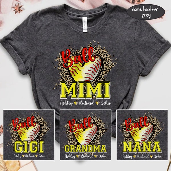 Personalized Baseball Softball Grandma Heart Shirt, Grandma Baseball Softball Shirt, Softball and Baseball Grandma Shirt, Grandma Shirt