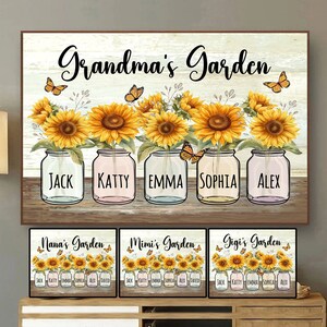 Impresión personalizada del cartel del jardín de flores de la abuela, cartel personalizado del jarrón de girasol del jardín de la abuela, abuela, regalos del día de la madre