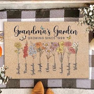 Custom Grandma's Garden Doormat, Custom Birth Month Flowers Grandma Doormat, Grandma and Grandkids Flower Doormat, Christmas Gift