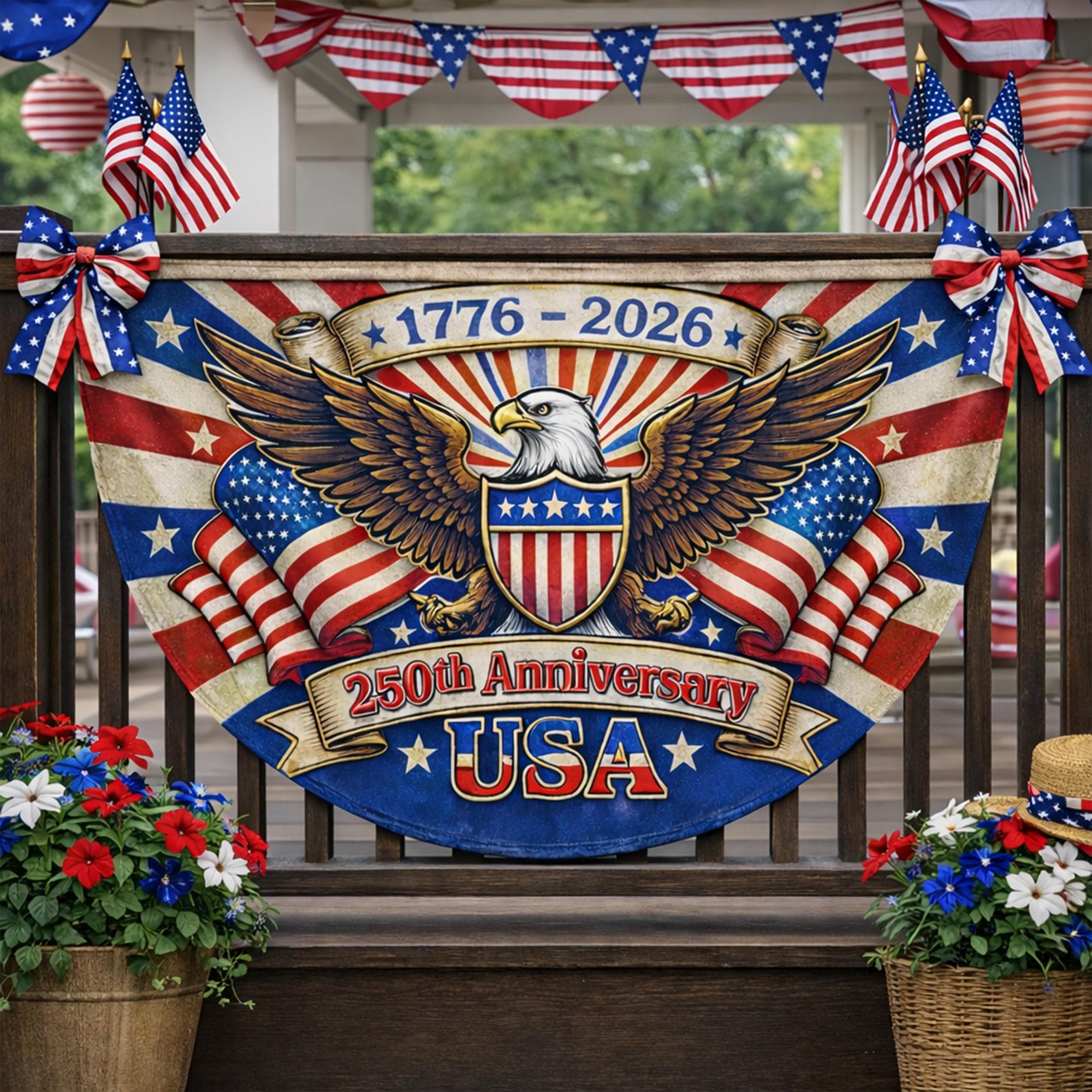 Discover America 250th Anniversary Fan Flag, Semiquincentennial 1776-2026 Patriotic Eagle Outdoor Banner, 250 Years USA, July 4th Independence Day