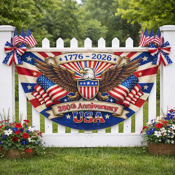 America 250th Anniversary Fan Flag, Semiquincentennial 1776-2026 Patriotic Eagle Outdoor Banner, 250 Years USA, July 4th Independence Day
