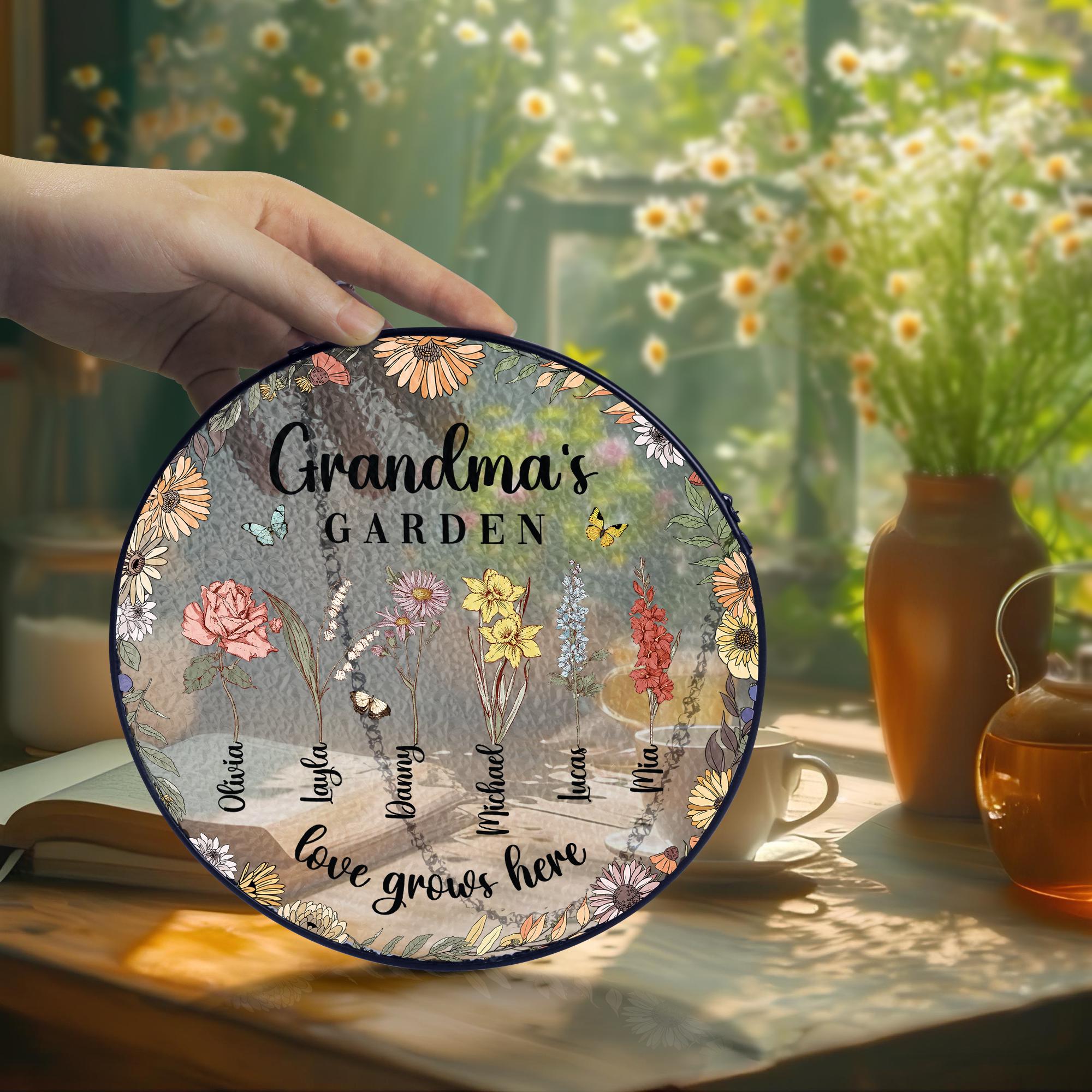 Personalized Grandmas Garden Stained Glass, Custom Grandma Suncatcher ...