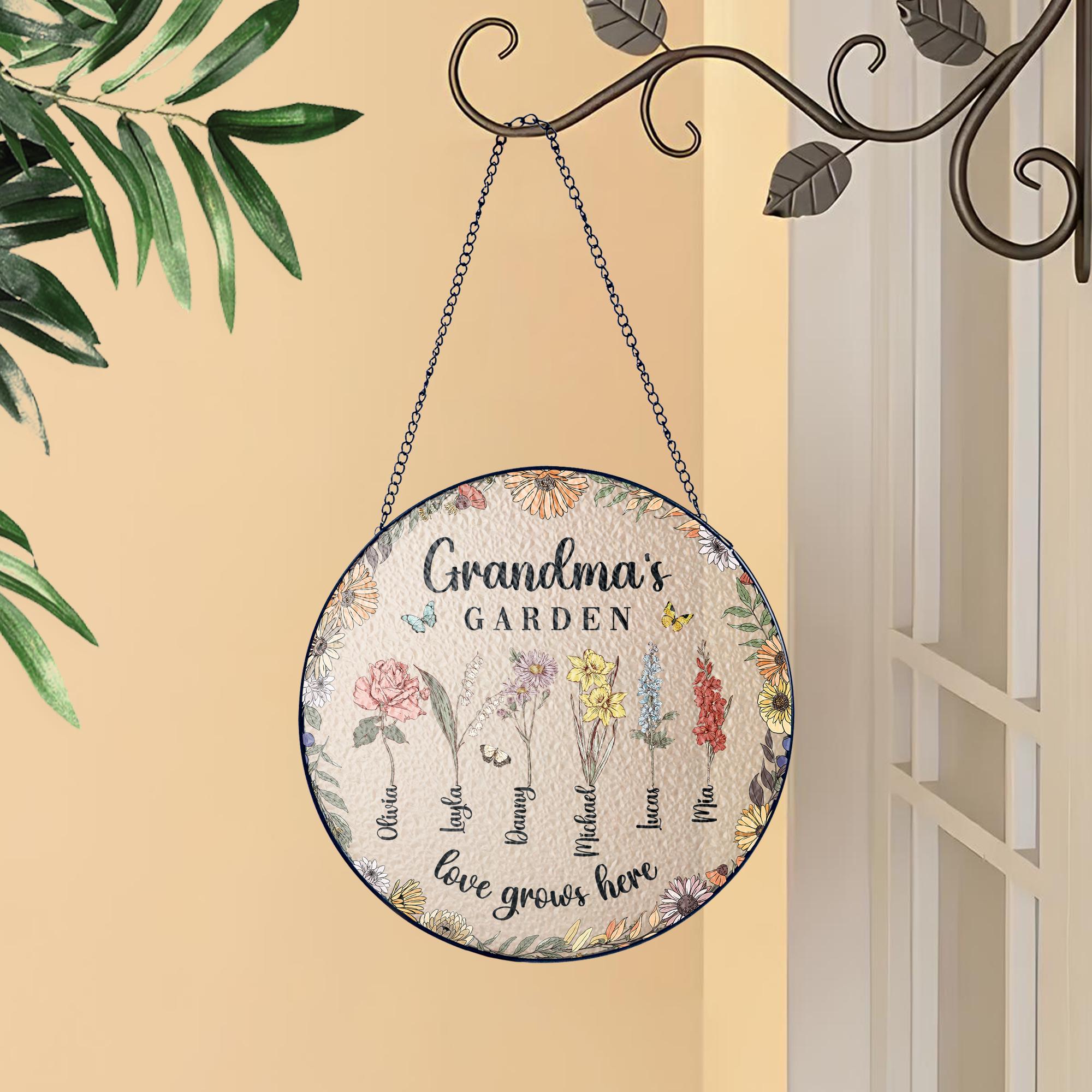 Personalized Grandmas Garden Stained Glass, Custom Grandma Suncatcher ...