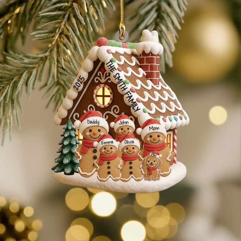Custom Gingerbread Personalized Gingerbread House Family Ornament With Pets, Gingerbread ...