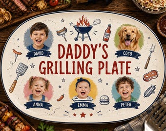 Custom Dad's Grilling Plate, Funny Kids Photo Platter, Custom BBQ Platter For Dad, Father's Day Gift From Kids, Grill Master Daddy Gift