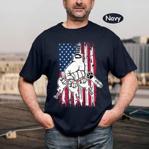 Personalized Fist Bump Dad Shirt, American Flag Dad Shirt, Papa Shirt With Kids Name, 4th Of July Shirt, Grandpa Shirt, Father&#39;s Day Gift
