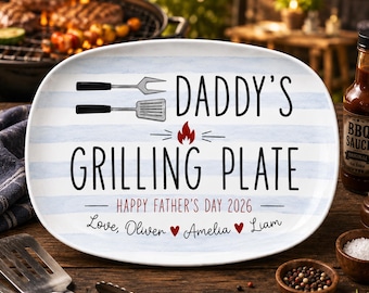Custom Dad's Grilling Plate, BBQ Platter with Kids Names, Father's Day Gift for Dad, BBQ Lover Gift For Dad, Grill Master Daddy Gift