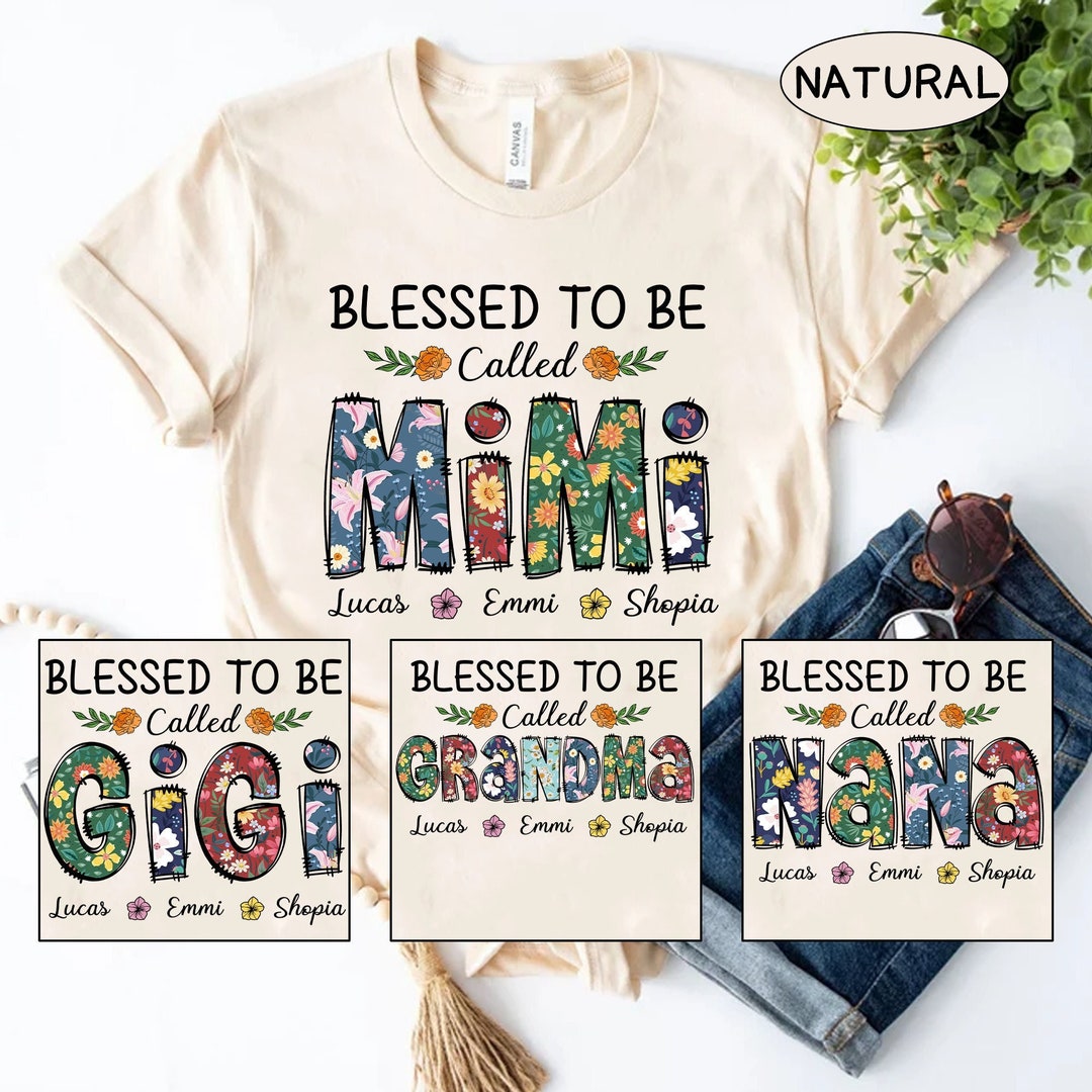 Personalized Blessed to Be Called Grandma Kids Art Flower Mimi Shirt ...