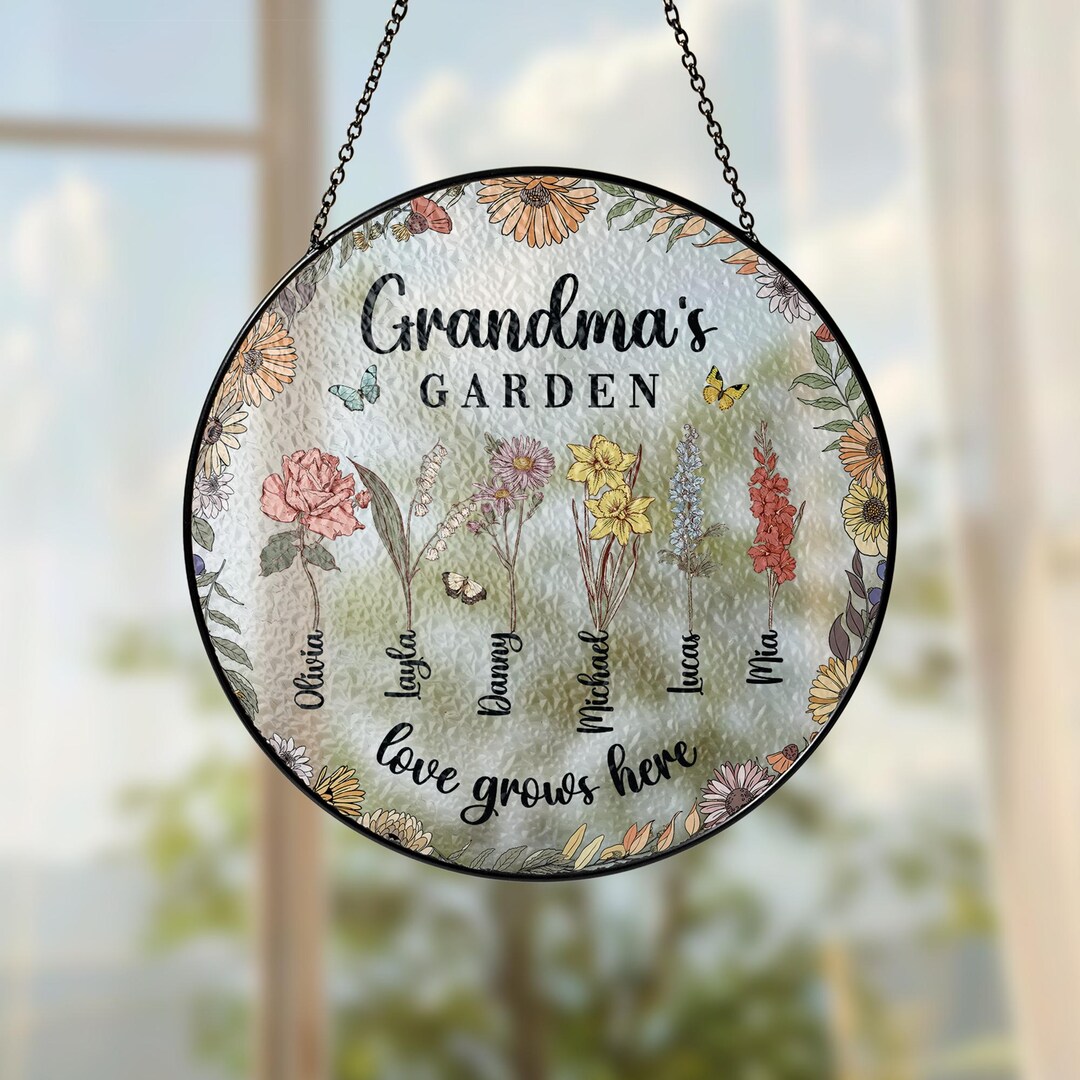Personalized Grandmas Garden Stained Glass, Custom Grandma Suncatcher ...