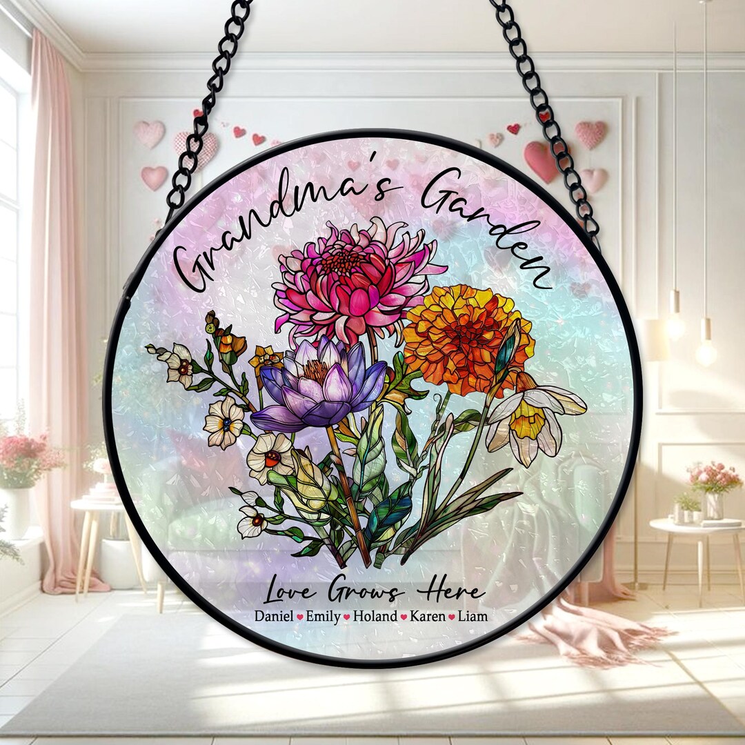 Custom Grandma's Garden Stained Glass Suncatcher: Personalized Birth ...