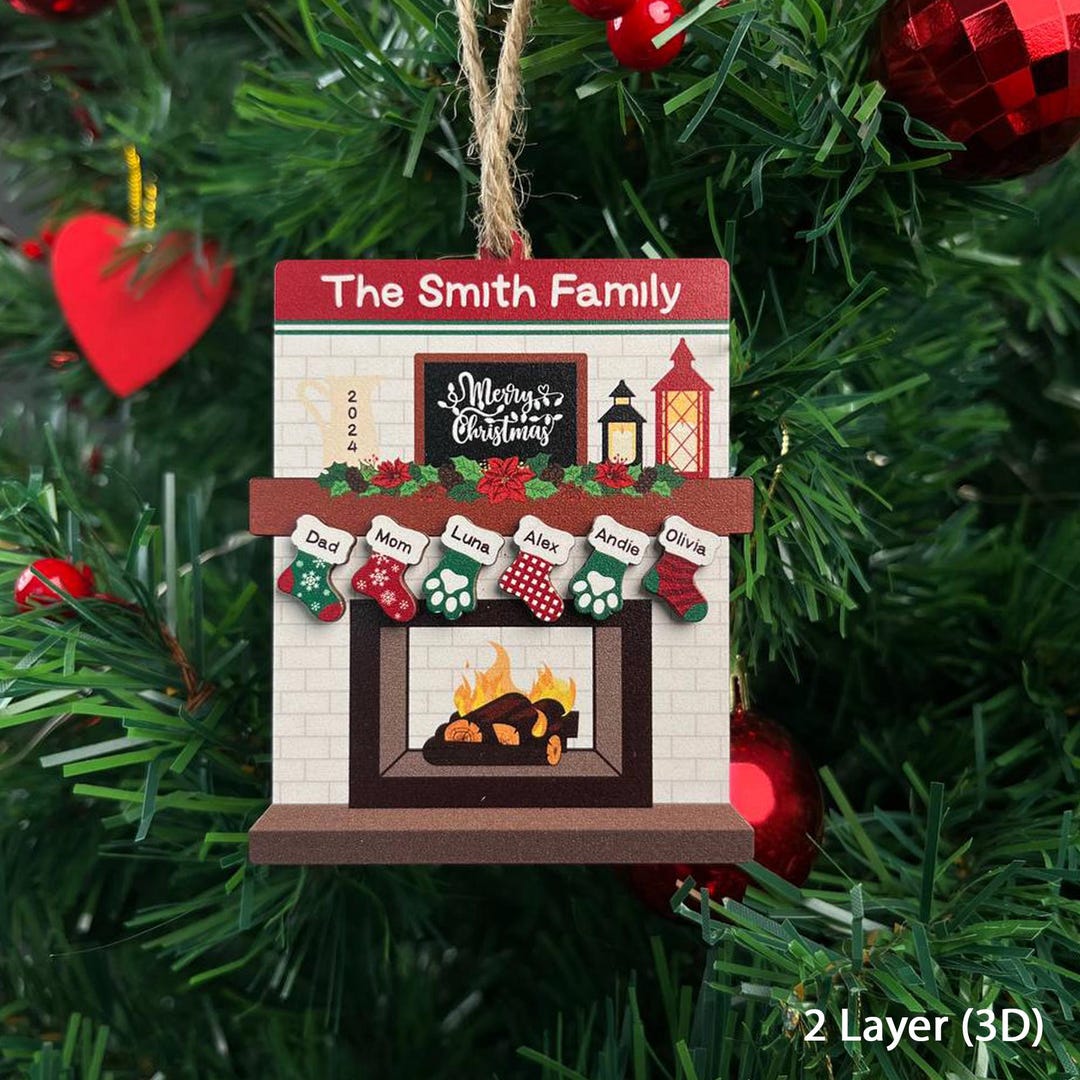 Family Christmas Wooden Ornament, Custom Family Christmas Ornament With